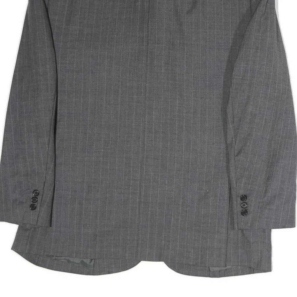 Mens Grey Plain Classic Jacket L Cotton Button Closure Formal Blazer