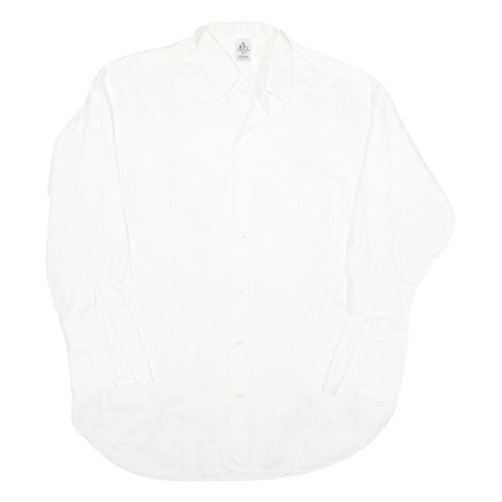 Mens White Cotton Blend Shirt Long Sleeve Button Up L Classic Formal Casual