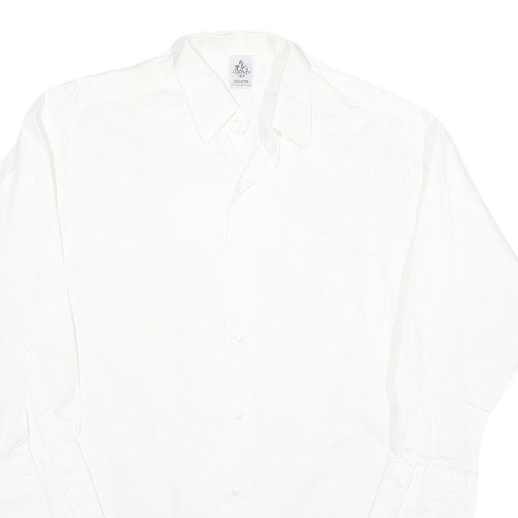 Mens White Cotton Blend Shirt Long Sleeve Button Up L Classic Formal Casual