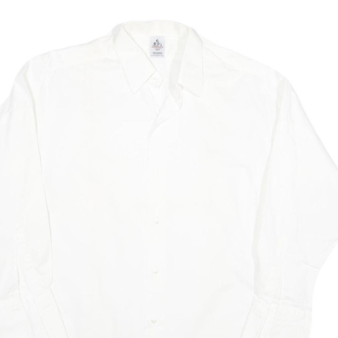 Mens White Cotton Blend Shirt Long Sleeve Button Up L Classic Formal Casual