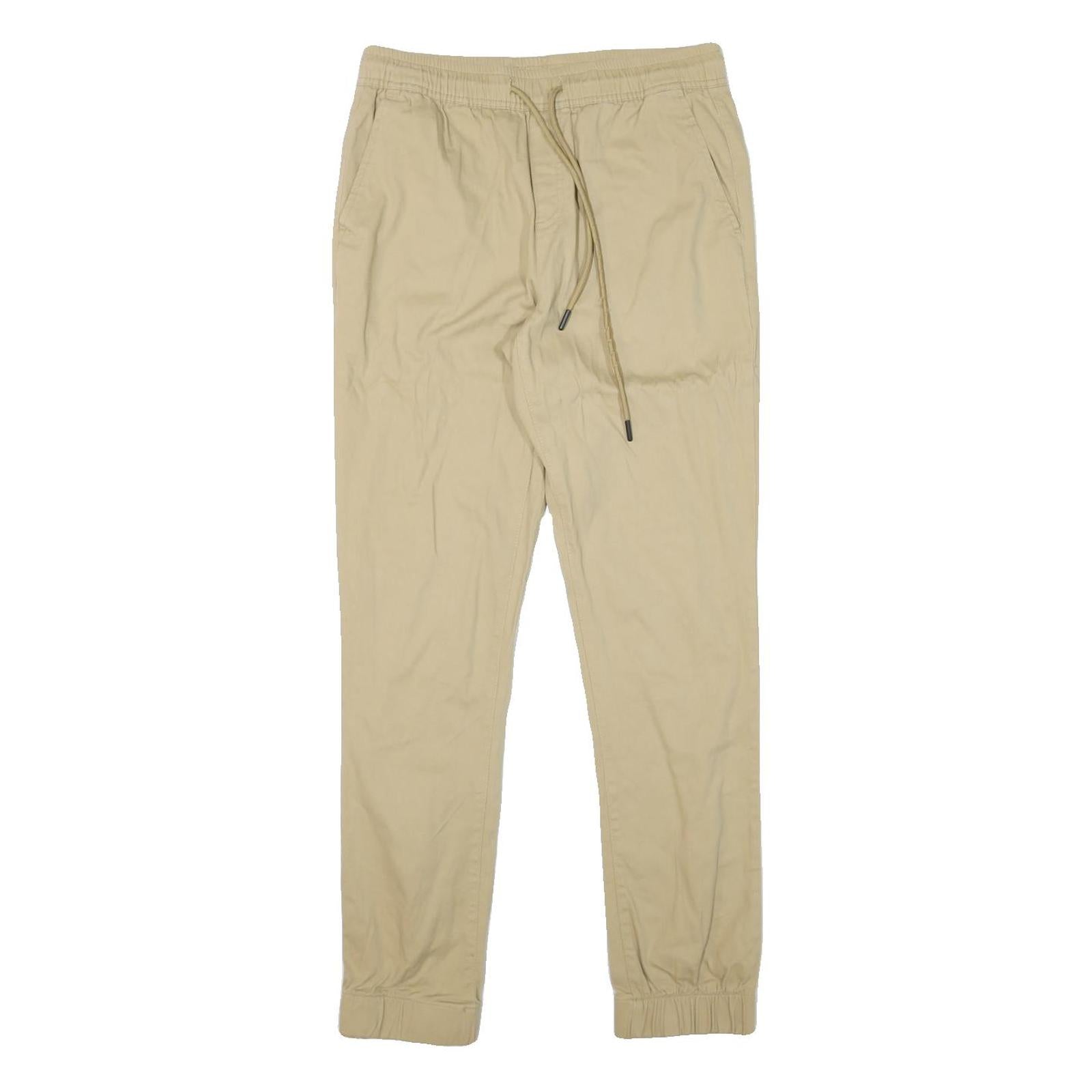 Womens Beige Regular Fit Drawstring Cotton Blend Trousers W29 L30 Casual Comfort