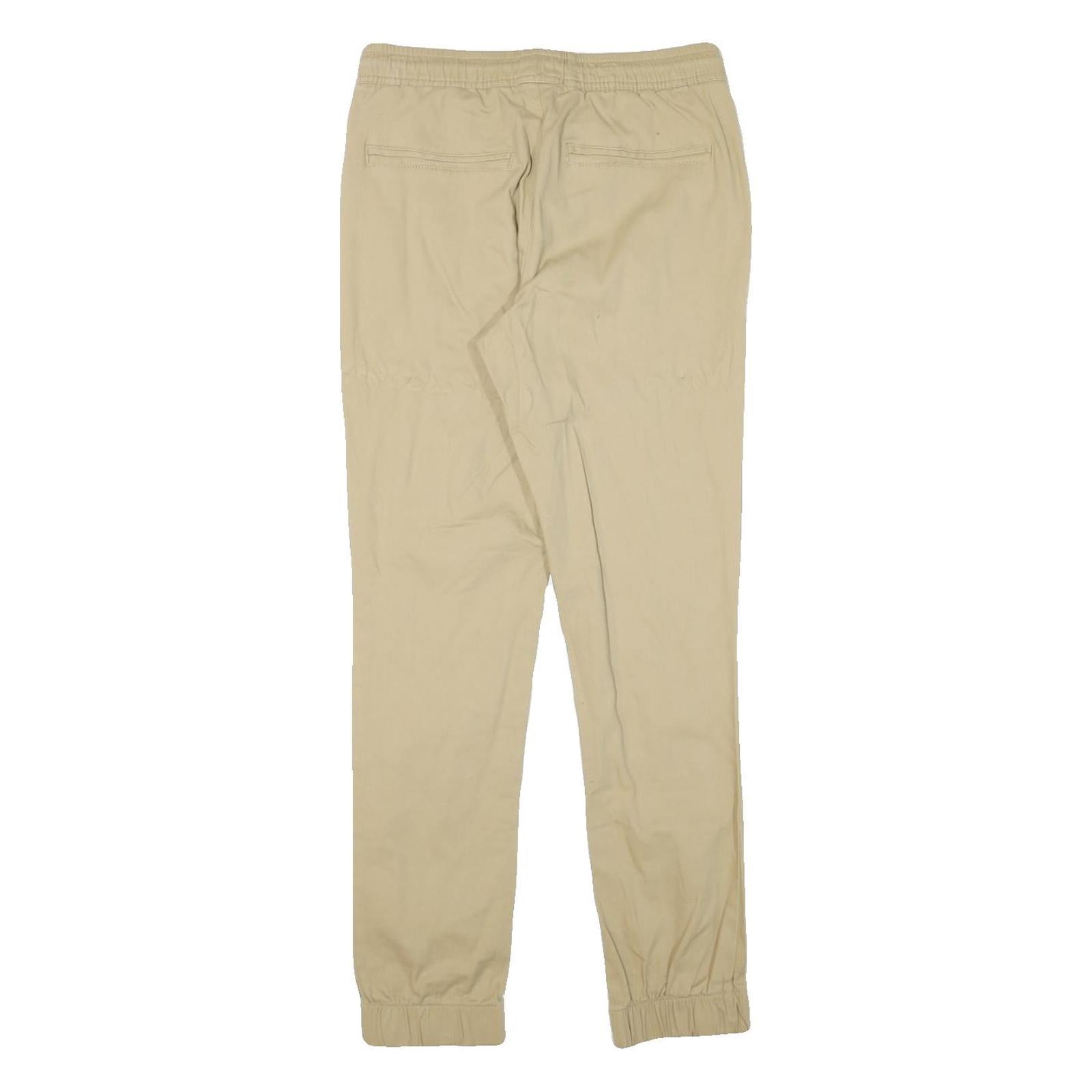 Womens Beige Regular Fit Drawstring Cotton Blend Trousers W29 L30 Casual Comfort