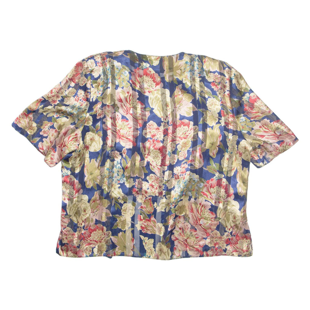 Womens Blouse Blue V-Neck Floral 2XL