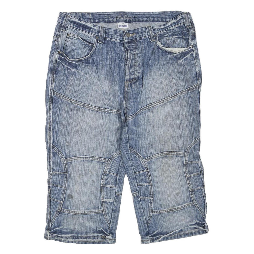 SOUTHERN Mens Denim Blue Casual Shorts L W38 Distressed Cotton Blend