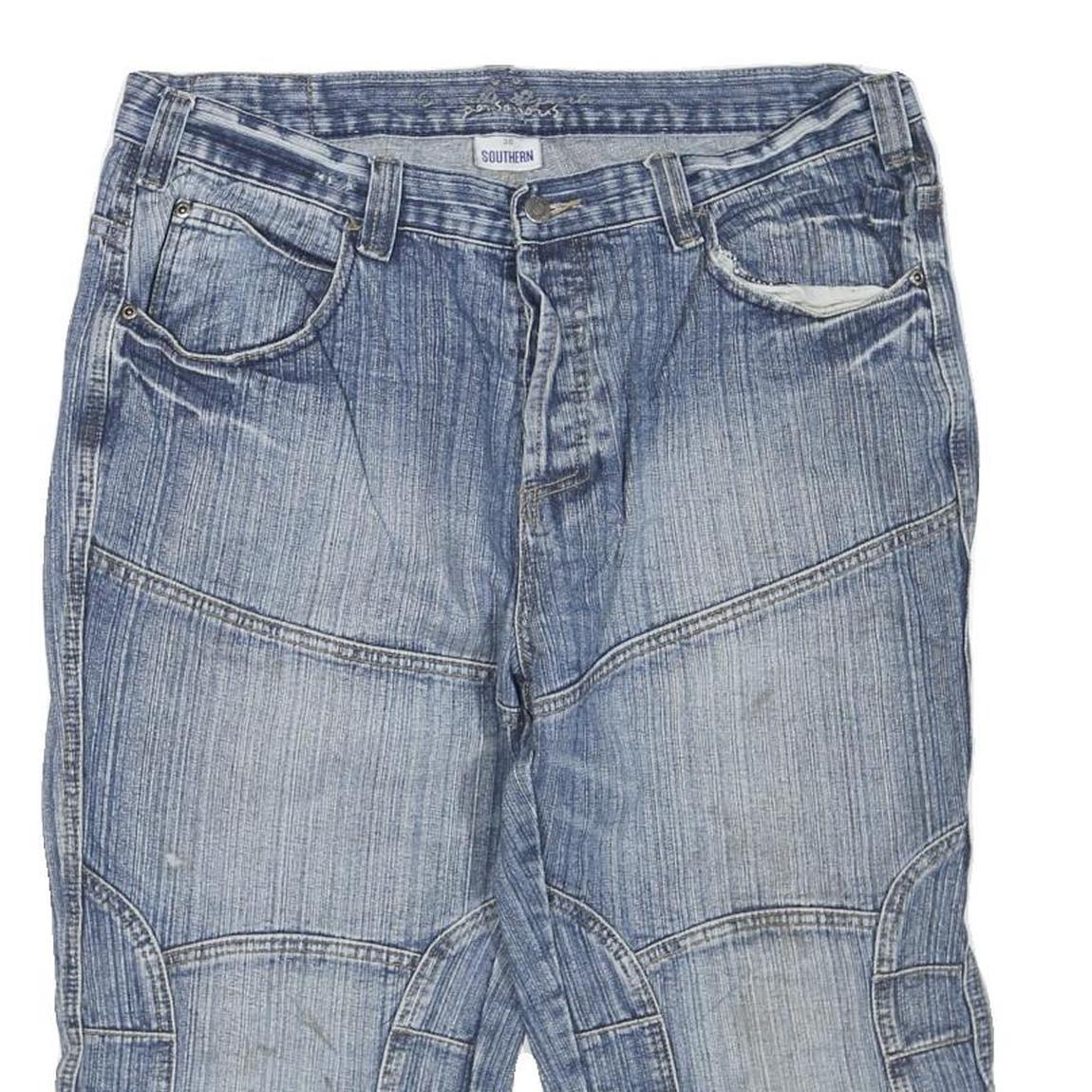 SOUTHERN Mens Denim Blue Casual Shorts L W38 Distressed Cotton Blend