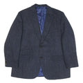 WELLINGTON Mens Blue Wool Button Jacket L Herringbone Classic Tailored