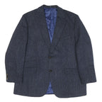 WELLINGTON Mens Blue Wool Button Jacket L Herringbone Classic Tailored