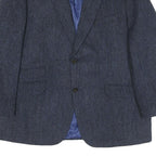 WELLINGTON Mens Blue Wool Button Jacket L Herringbone Classic Tailored