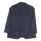 WELLINGTON Mens Blue Wool Button Jacket L Herringbone Classic Tailored