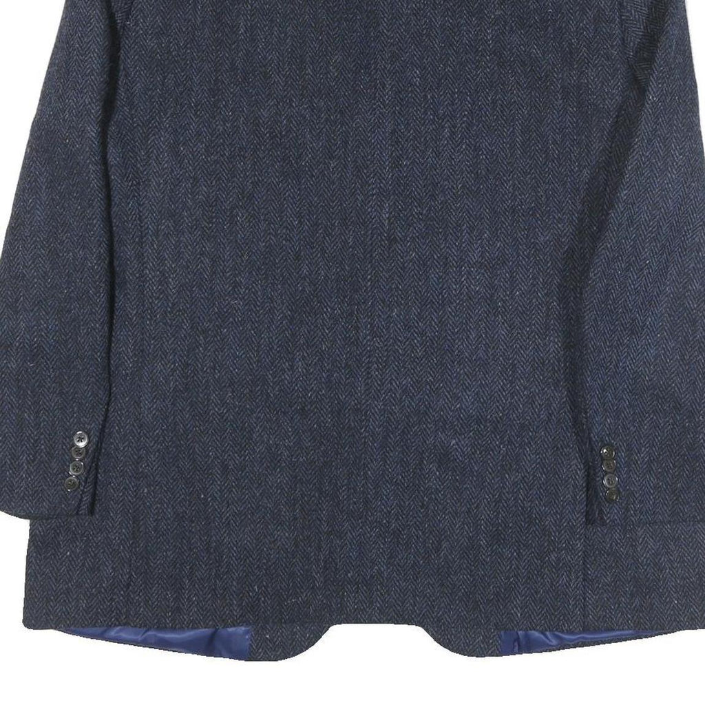 WELLINGTON Mens Blue Wool Button Jacket L Herringbone Classic Tailored