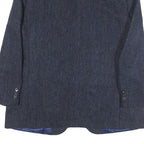 WELLINGTON Mens Blue Wool Button Jacket L Herringbone Classic Tailored