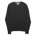 HILFIGER DENIM Mens Black Plain Crew Neck Basic Knit Jumper Size S Cotton Blend