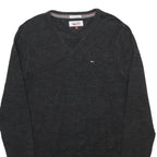 HILFIGER DENIM Mens Black Plain Crew Neck Basic Knit Jumper Size S Cotton Blend