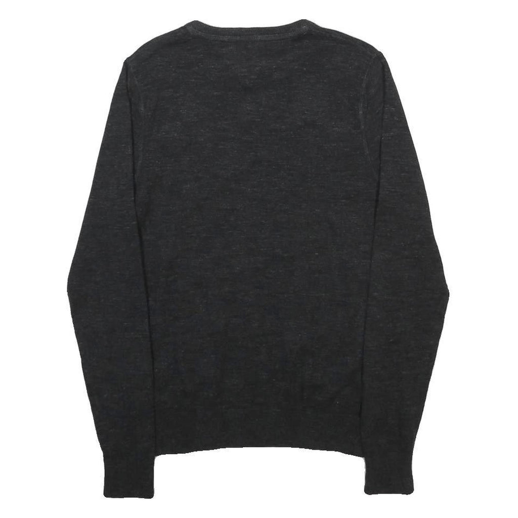 HILFIGER DENIM Mens Black Plain Crew Neck Basic Knit Jumper Size S Cotton Blend