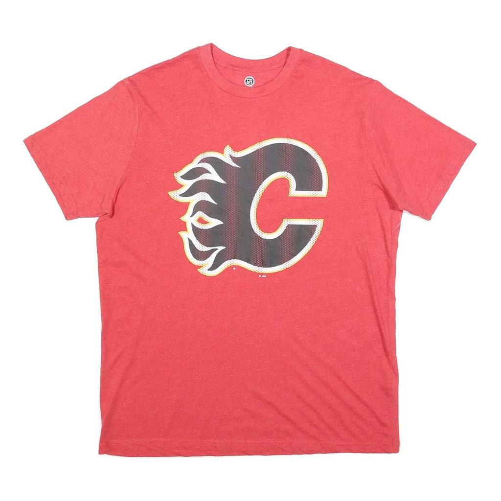 NHL Mens Red Calgary Flames Graphic T-Shirt L Short Sleeve Crew Neck
