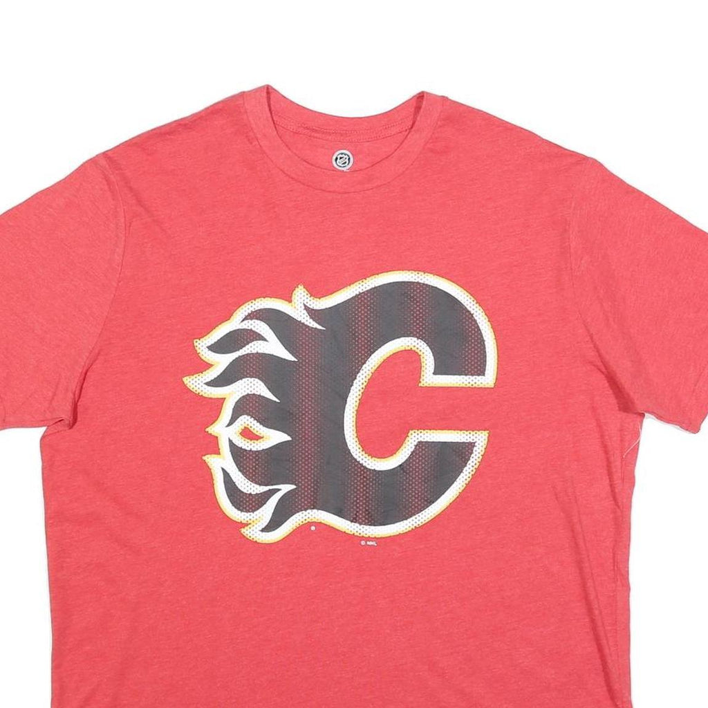NHL Mens Red Calgary Flames Graphic T-Shirt L Short Sleeve Crew Neck