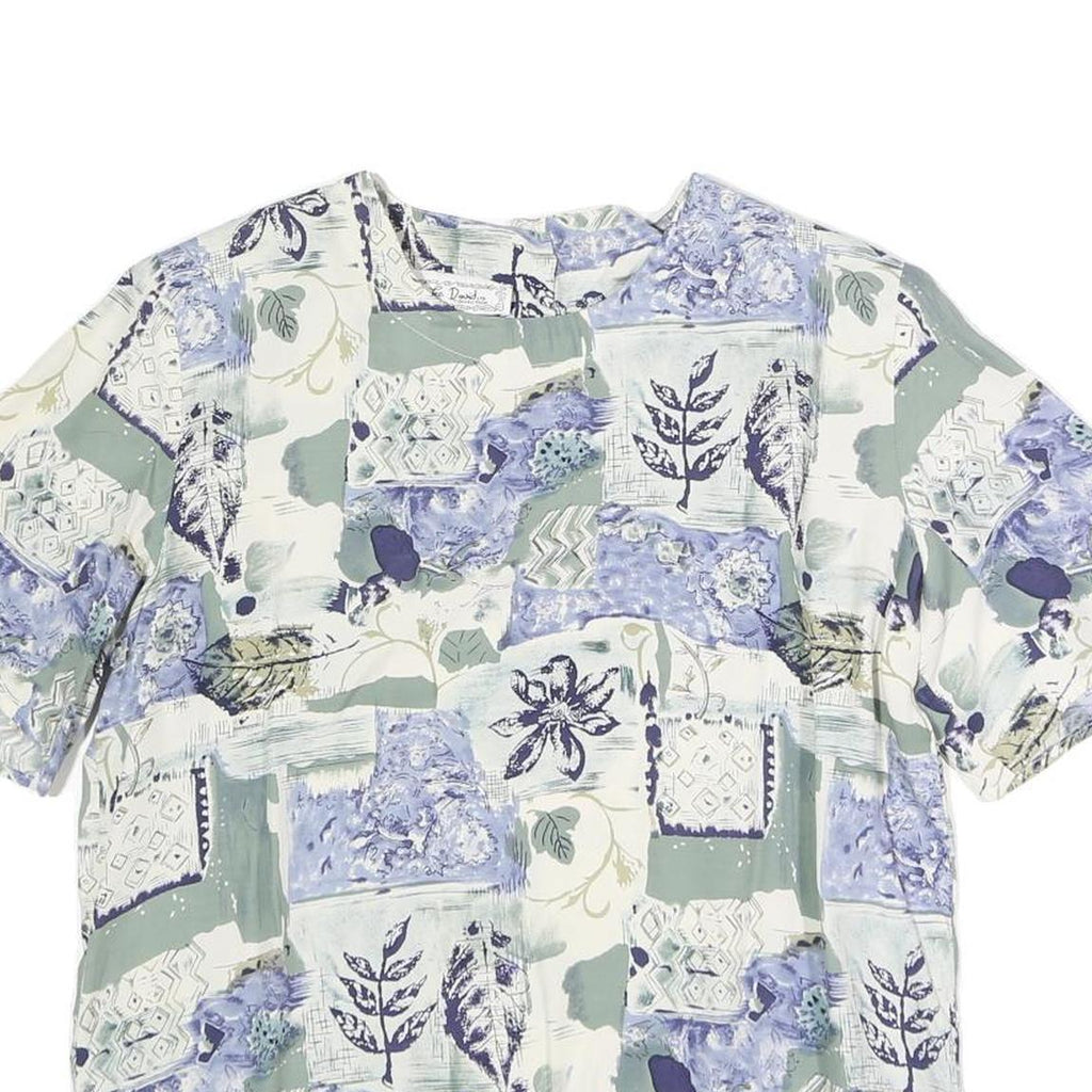 LEE DAVIDS Womens Blue Cream Printed Top Short Sleeve Round Neck L Cotton Blend