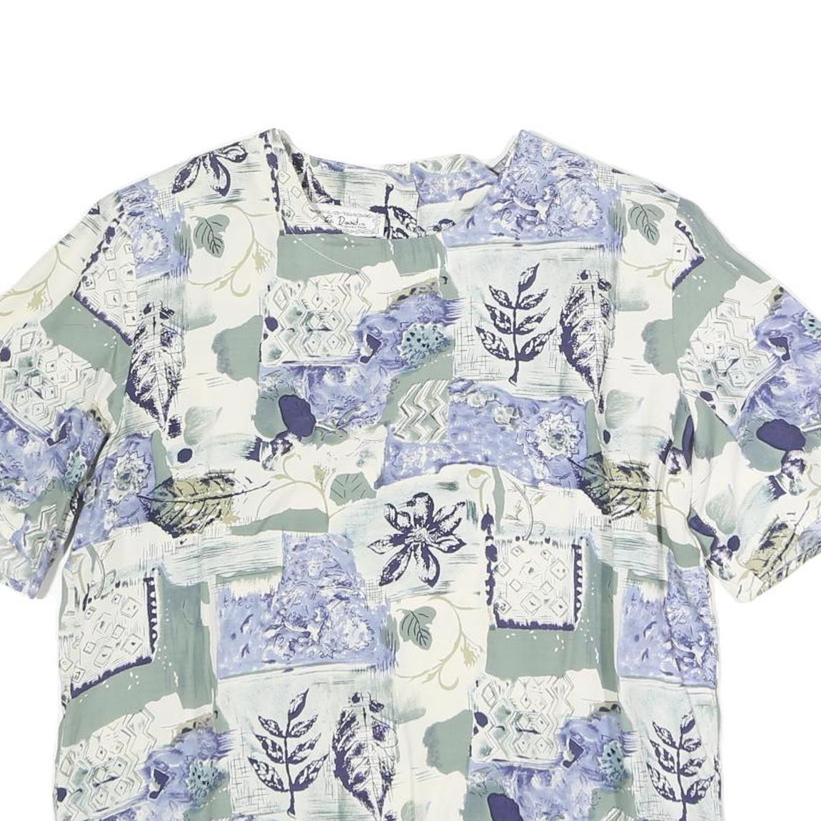 LEE DAVIDS Womens Blue Cream Printed Top Short Sleeve Round Neck L Cotton Blend