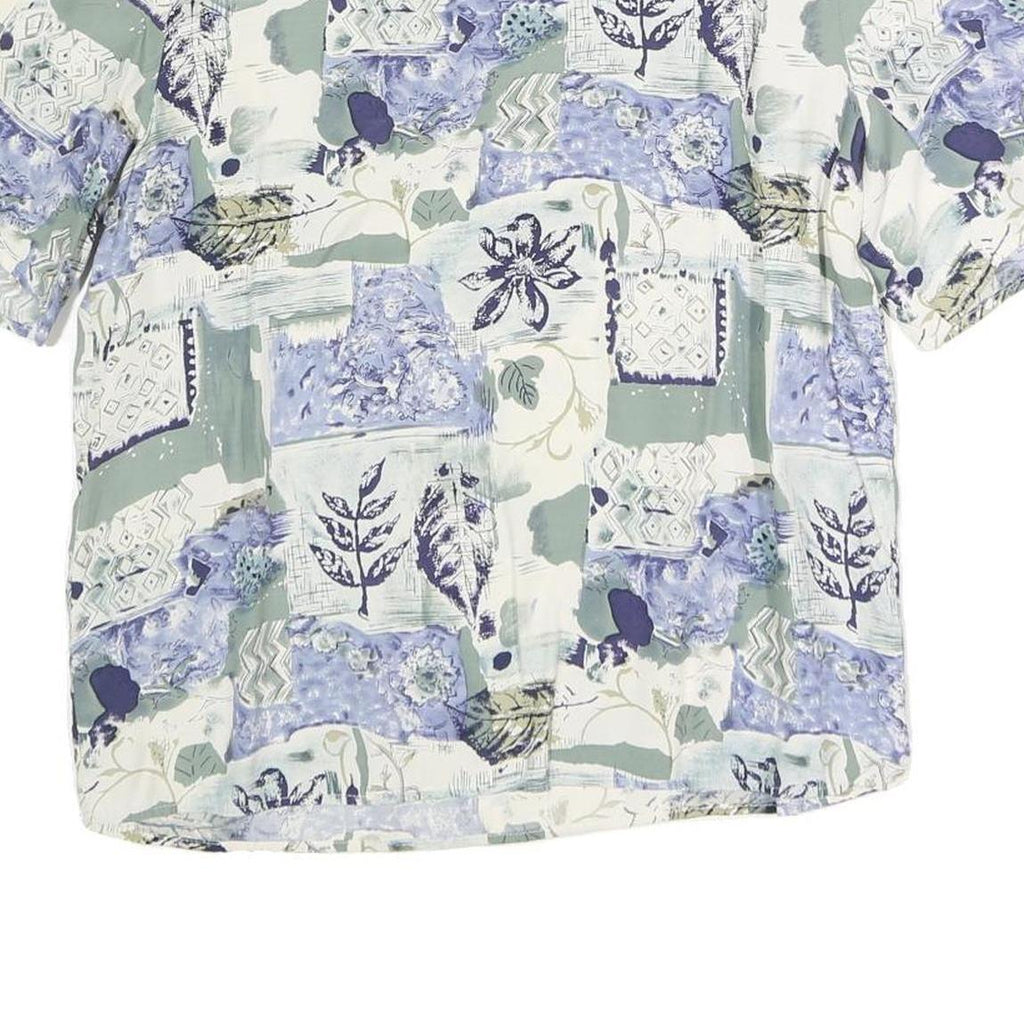 LEE DAVIDS Womens Blue Cream Printed Top Short Sleeve Round Neck L Cotton Blend