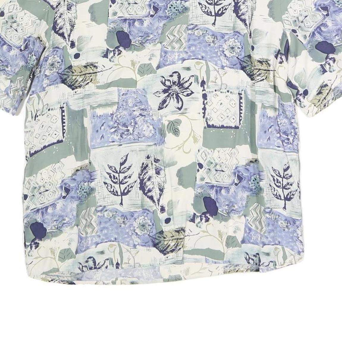 LEE DAVIDS Womens Blue Cream Printed Top Short Sleeve Round Neck L Cotton Blend