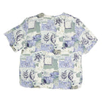 LEE DAVIDS Womens Blue Cream Printed Top Short Sleeve Round Neck L Cotton Blend