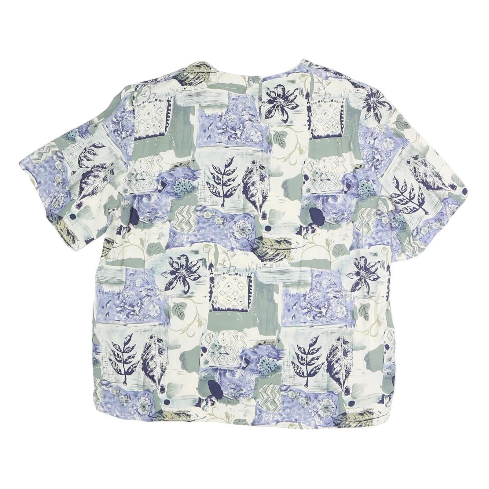 LEE DAVIDS Womens Blue Cream Printed Top Short Sleeve Round Neck L Cotton Blend