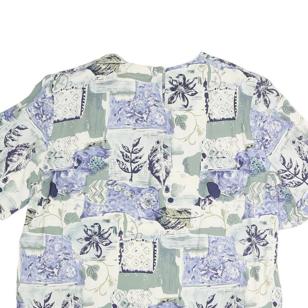 LEE DAVIDS Womens Blue Cream Printed Top Short Sleeve Round Neck L Cotton Blend