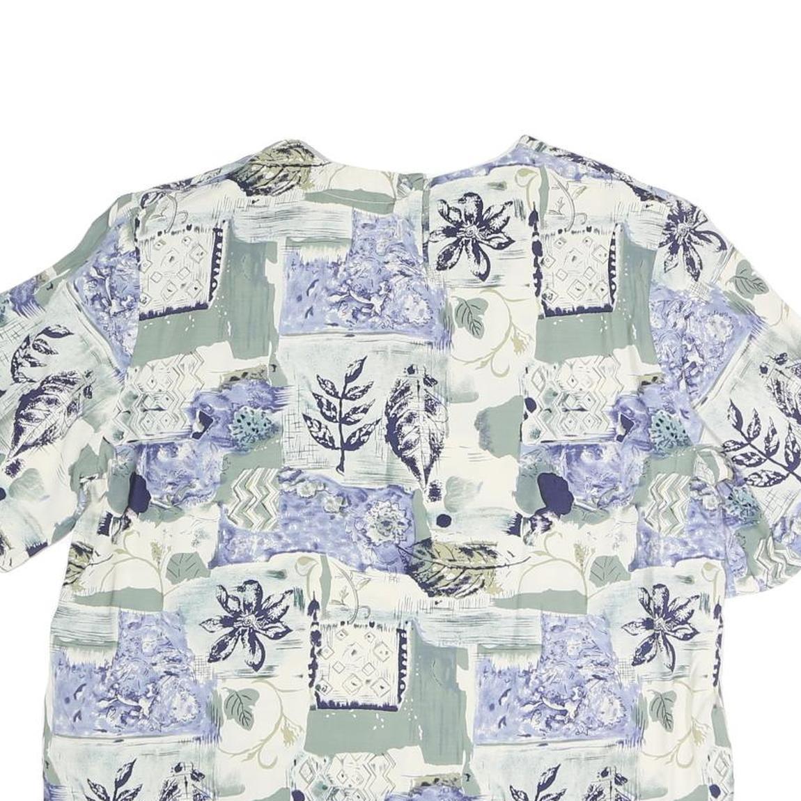 LEE DAVIDS Womens Blue Cream Printed Top Short Sleeve Round Neck L Cotton Blend