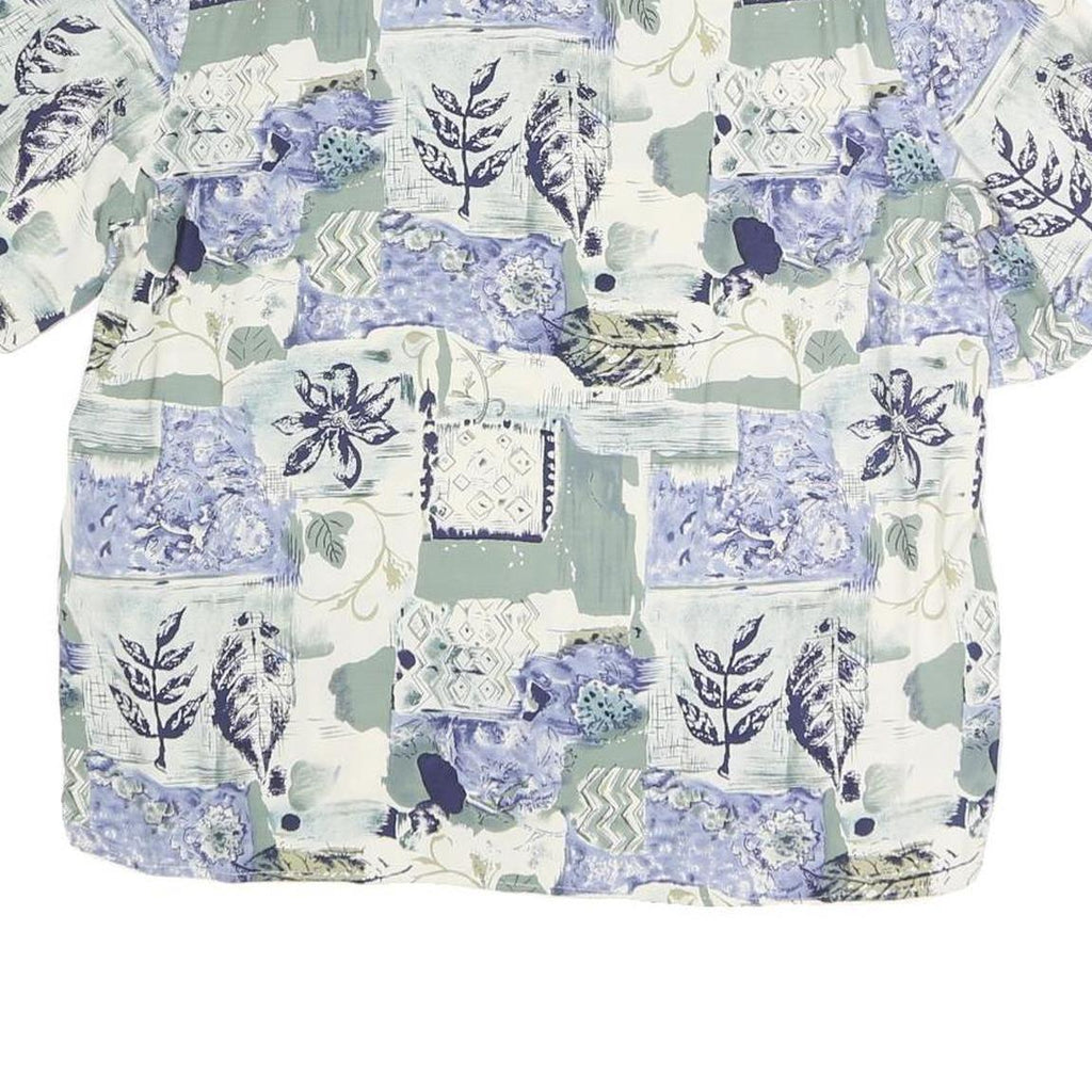 LEE DAVIDS Womens Blue Cream Printed Top Short Sleeve Round Neck L Cotton Blend