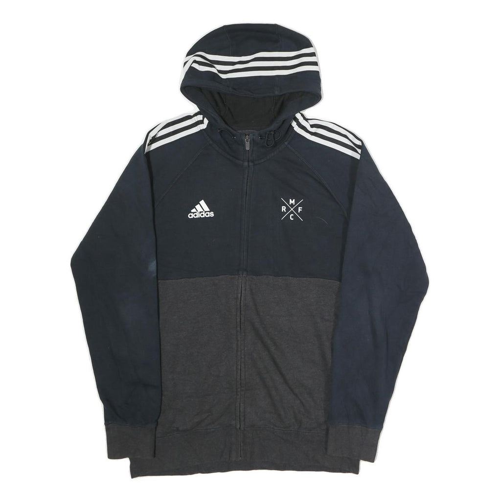 ADIDAS Mens Navy & Dark Grey Casual Zip Up Hoodie M Cotton