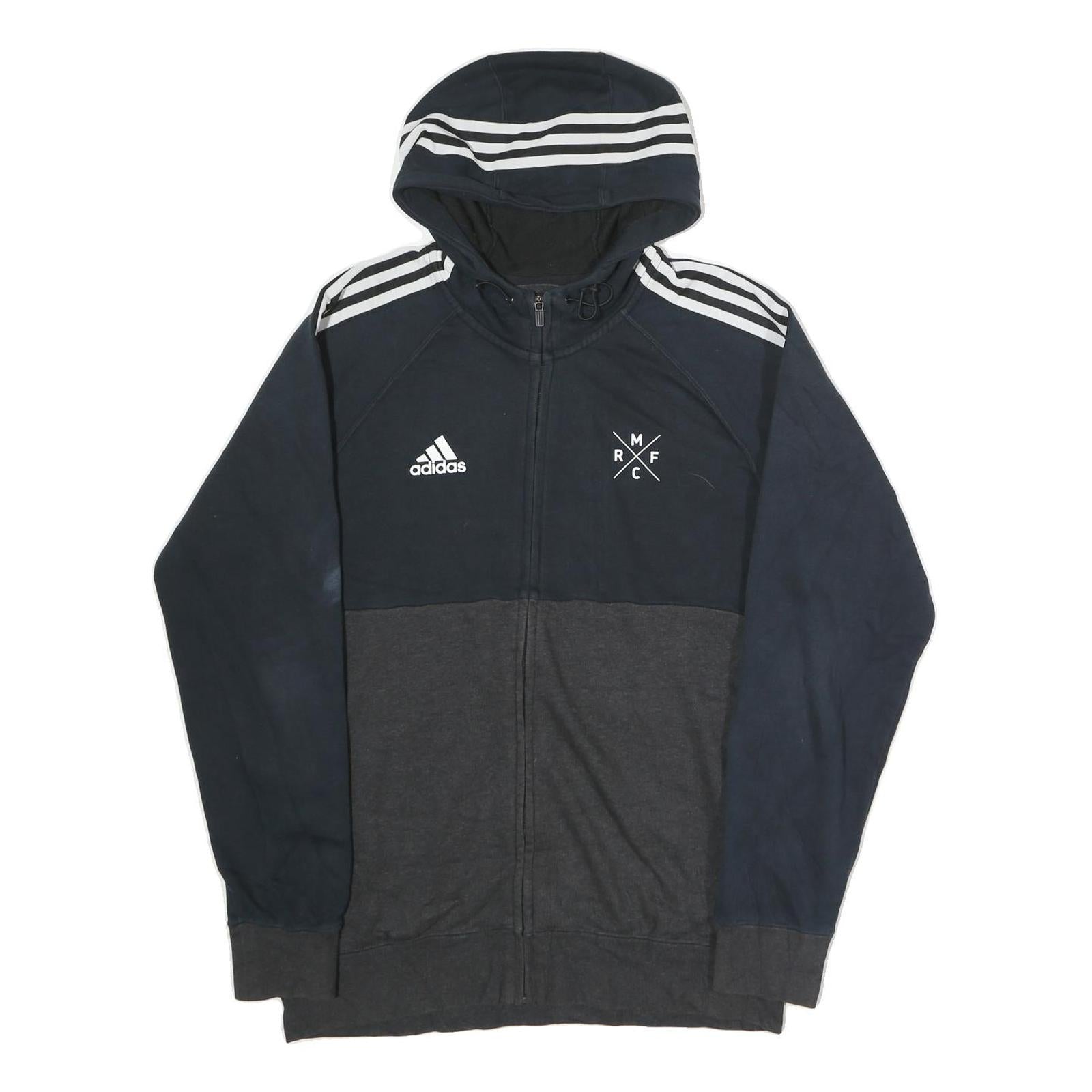 ADIDAS Mens Navy & Dark Grey Casual Zip Up Hoodie M Cotton