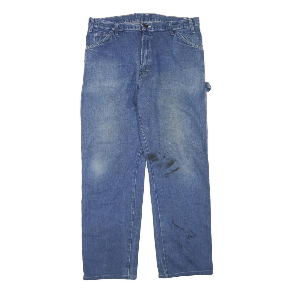 DICKIES Mens Jeans Blue Regular Straight Denim Medium W38 L30 Workwear Zip