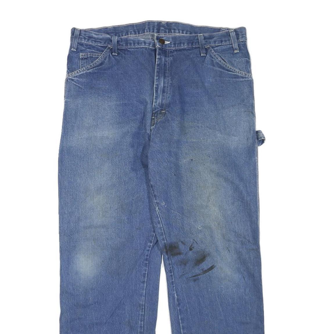 DICKIES Mens Jeans Blue Regular Straight Denim Medium W38 L30 Workwear Zip