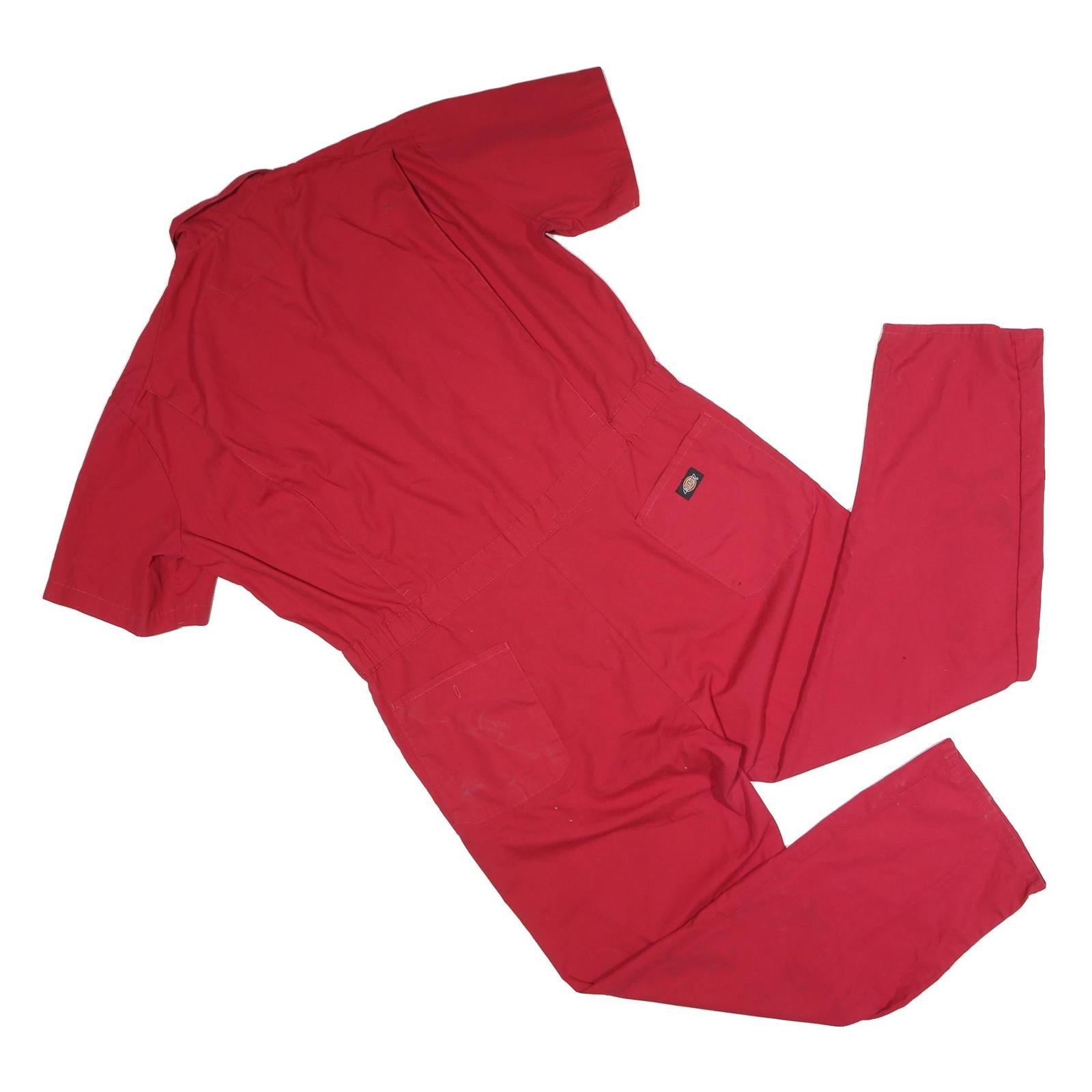 DICKIES Mens Red Short Sleeve Cotton Blend Dungarees XL W44 L30 Classic Workwear