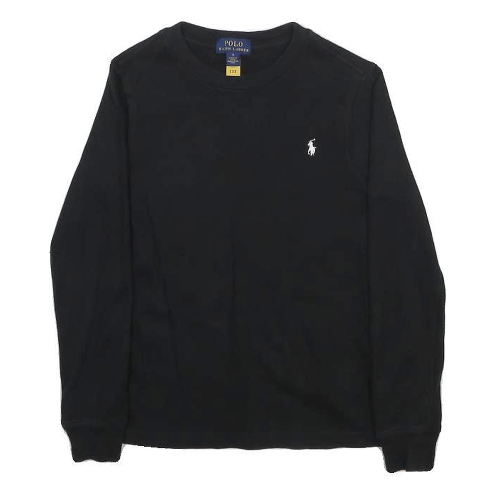 POLO RALPH LAUREN Boys Black Plain Cotton Jumper Crew Neck Basic Knit 7Y