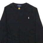 POLO RALPH LAUREN Boys Black Plain Cotton Jumper Crew Neck Basic Knit 7Y
