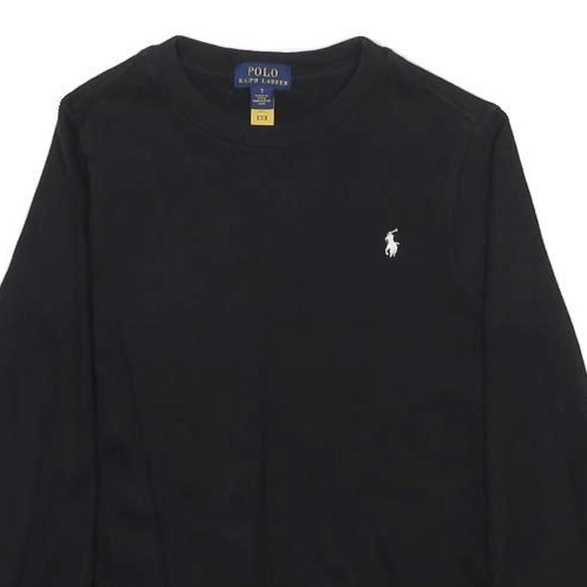 POLO RALPH LAUREN Boys Black Plain Cotton Jumper Crew Neck Basic Knit 7Y