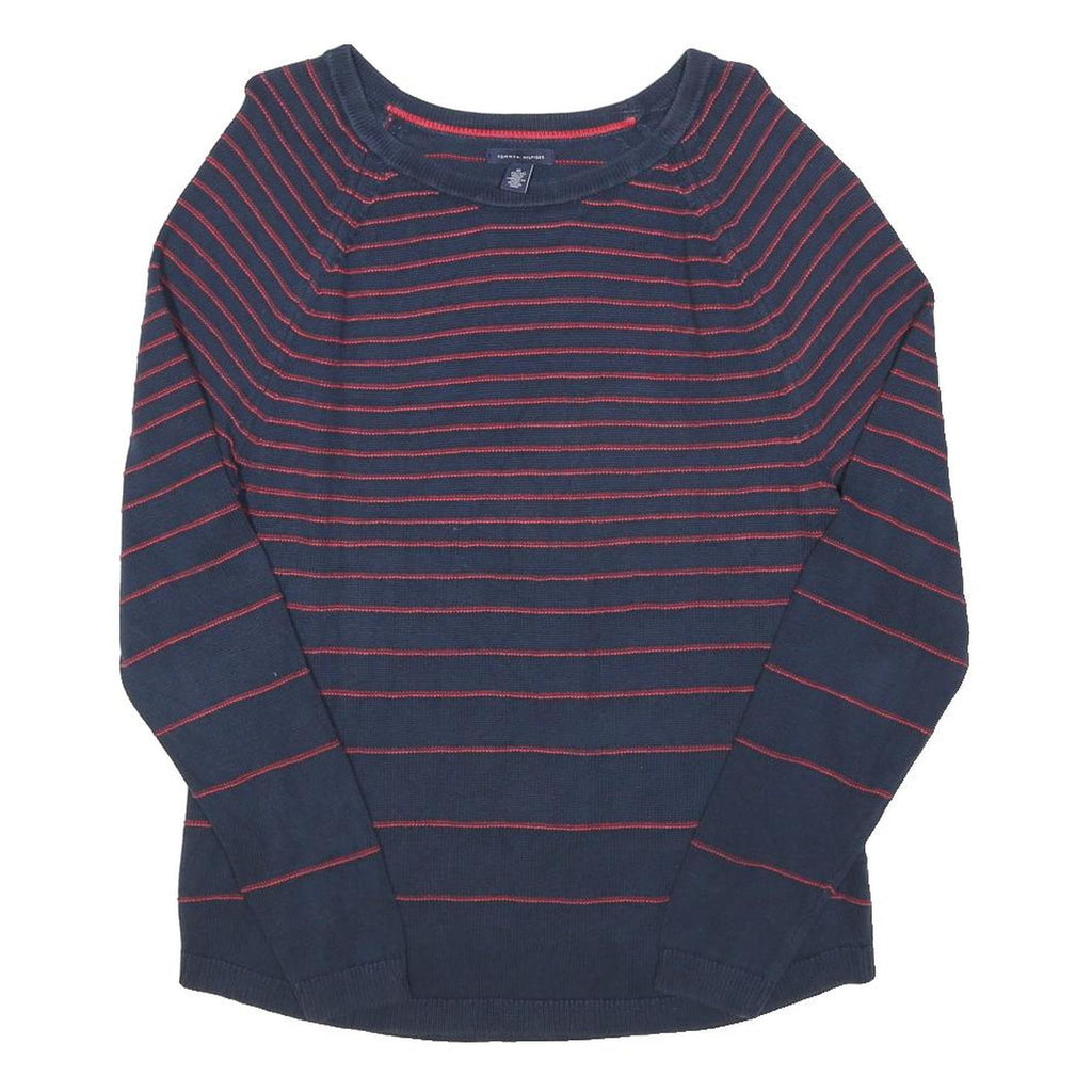 TOMMY HILFIGER Womens Navy & Red Striped Plain Crew Neck Basic Knit Jumper XL