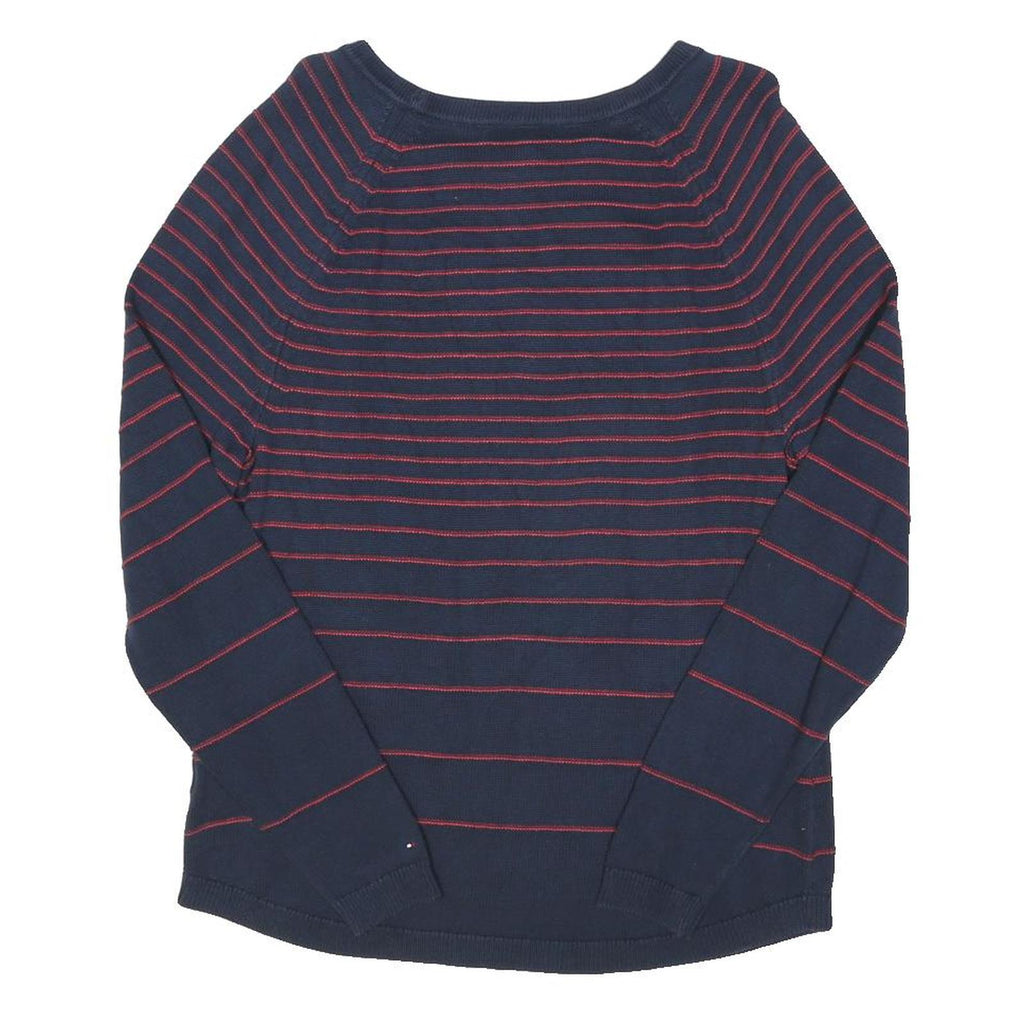 TOMMY HILFIGER Womens Navy & Red Striped Plain Crew Neck Basic Knit Jumper XL