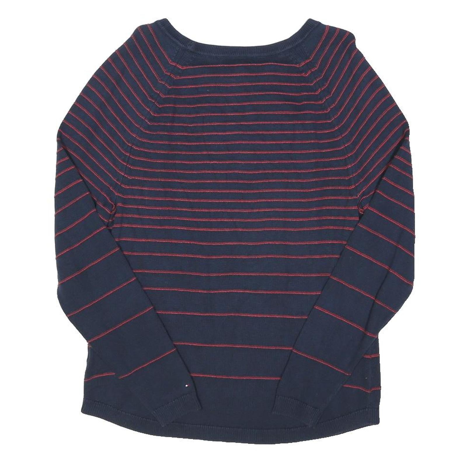 TOMMY HILFIGER Womens Navy & Red Striped Plain Crew Neck Basic Knit Jumper XL