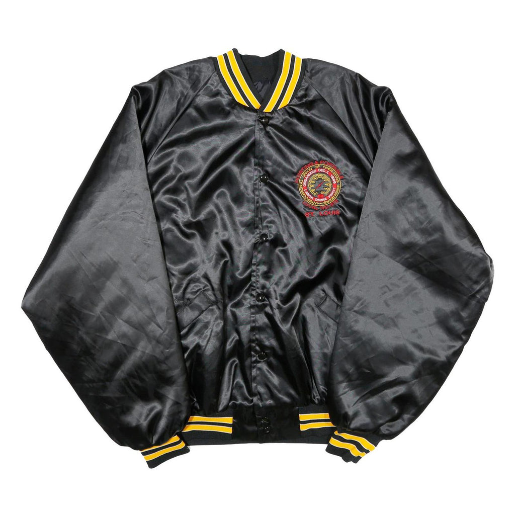 KING LOUIE Mens Black & Yellow Embroidered Button Jacket 2XL Nylon Satin Varsity