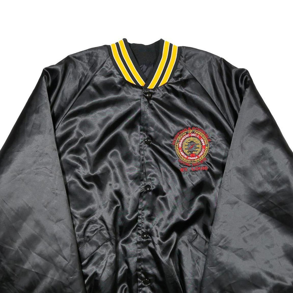 KING LOUIE Mens Black & Yellow Embroidered Button Jacket 2XL Nylon Satin Varsity