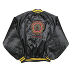 KING LOUIE Mens Black & Yellow Embroidered Button Jacket 2XL Nylon Satin Varsity