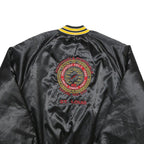 KING LOUIE Mens Black & Yellow Embroidered Button Jacket 2XL Nylon Satin Varsity