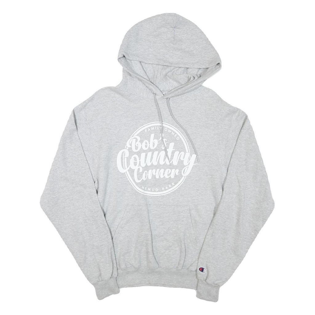 CHAMPION Mens Grey Bob's Country Corner Pullover Hoodie S Cotton Blend Logo