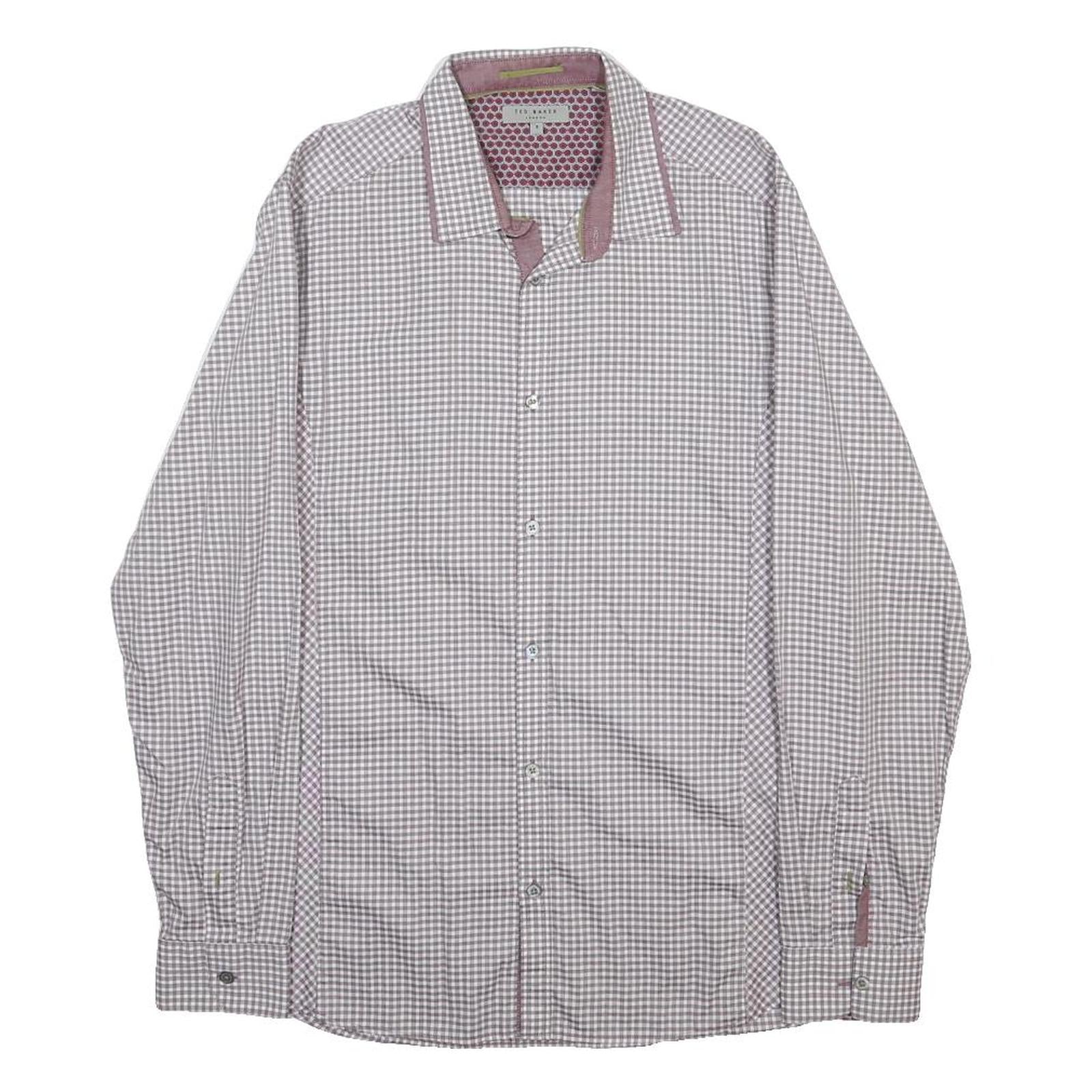 TED BAKER Mens Pink & White Check Shirt L Smart Casual Cotton Long Sleeve