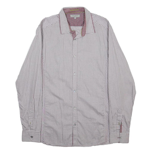 TED BAKER Mens Pink & White Check Shirt L Smart Casual Cotton Long Sleeve
