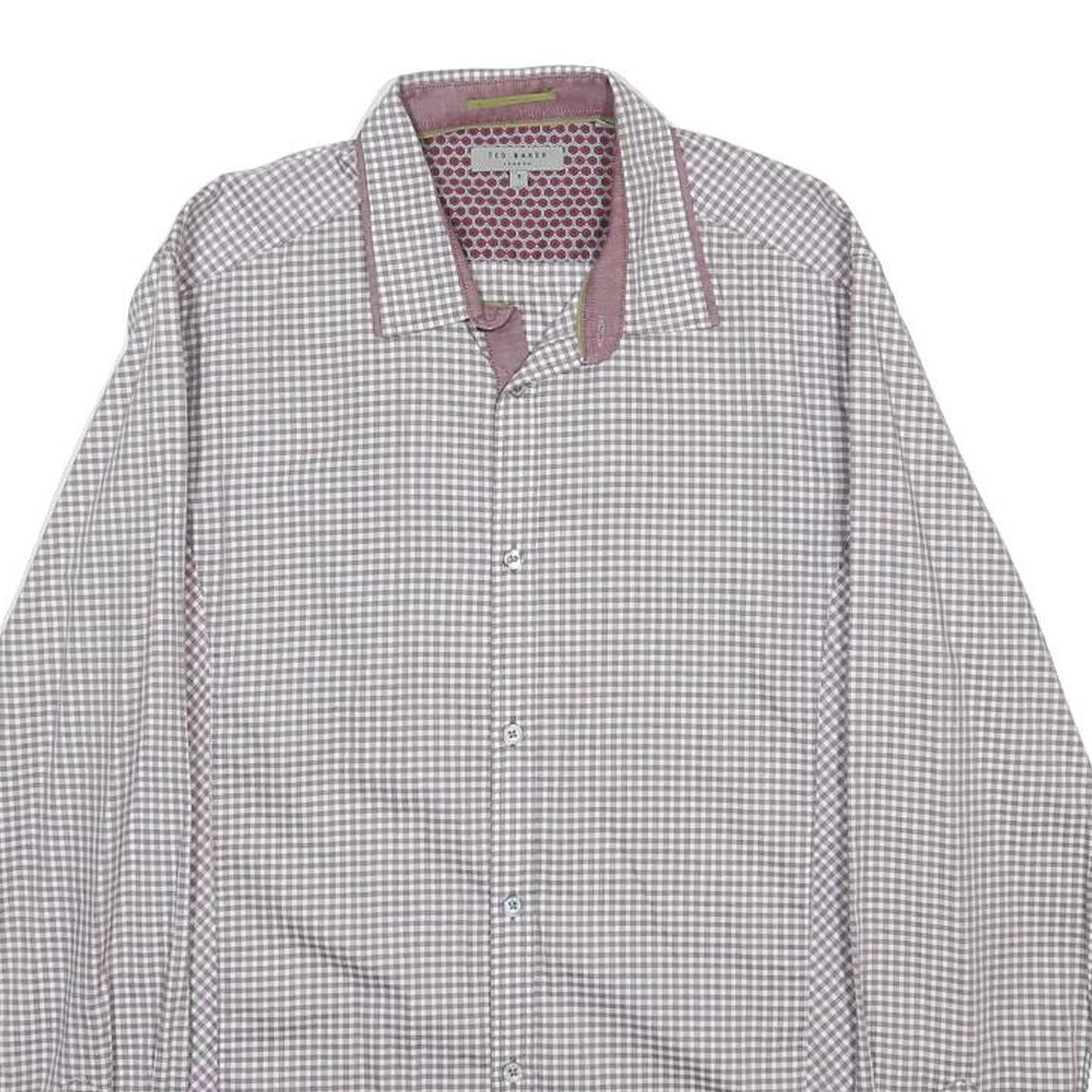 TED BAKER Mens Pink & White Check Shirt L Smart Casual Cotton Long Sleeve