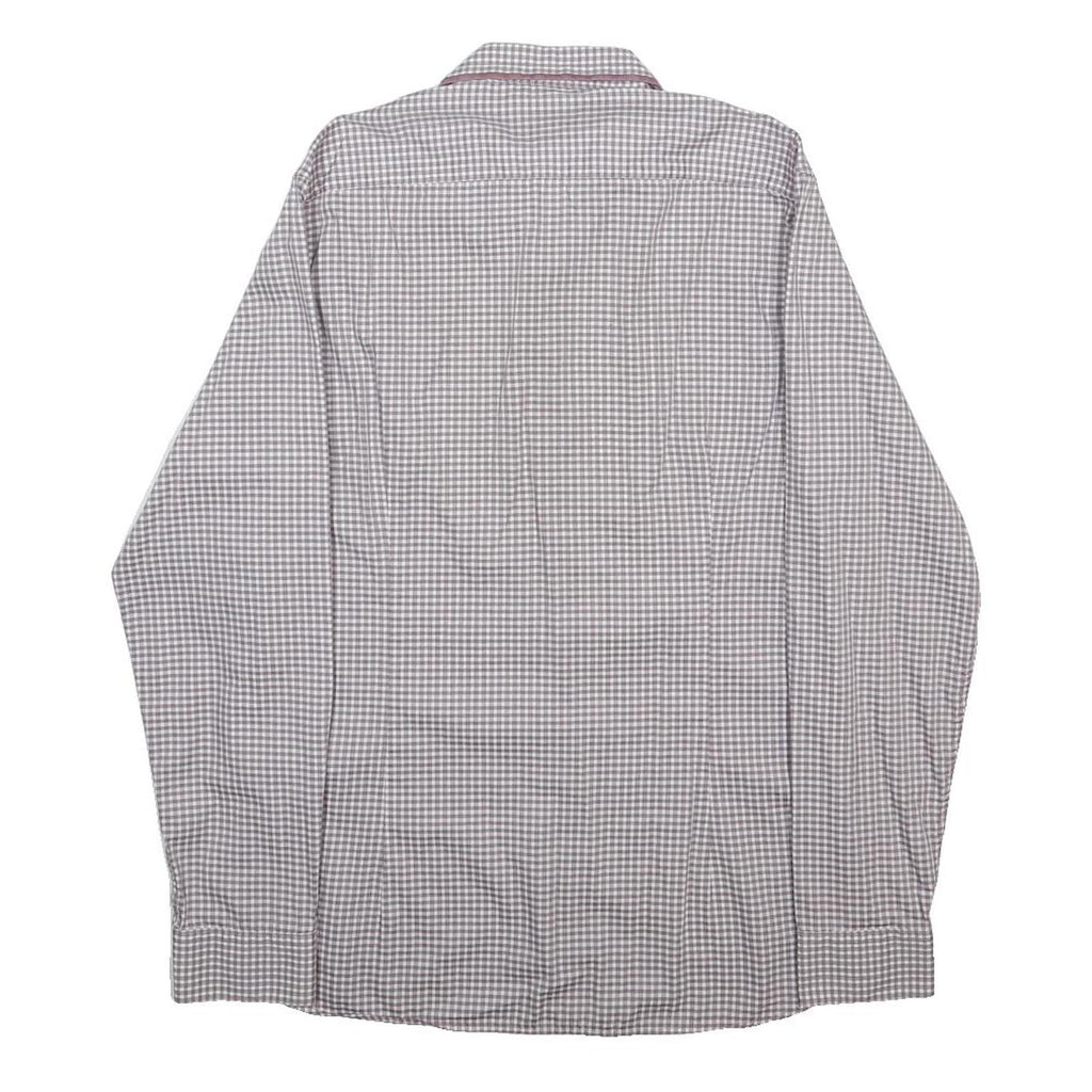TED BAKER Mens Pink & White Check Shirt L Smart Casual Cotton Long Sleeve