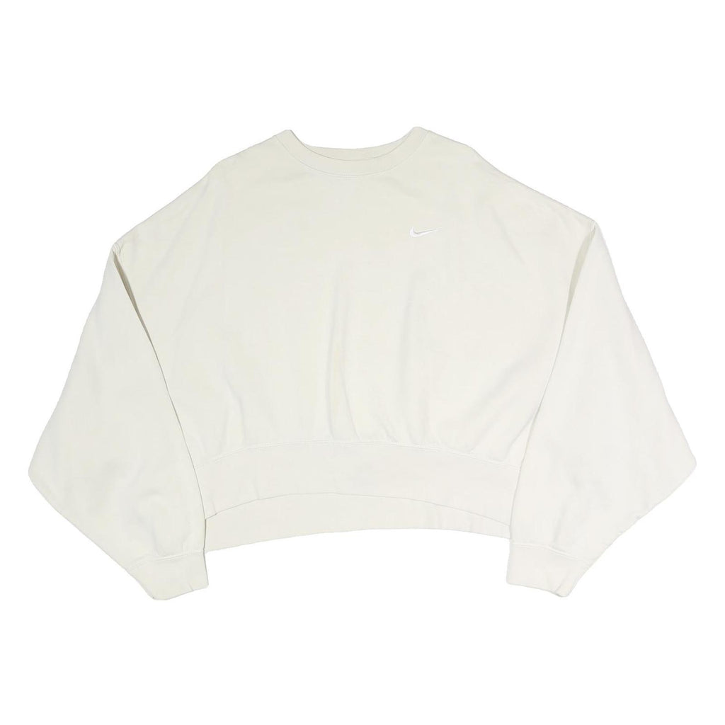 NIKE Womens White Crew Neck L Cotton Pullover Sweatshirt Minimalist Style